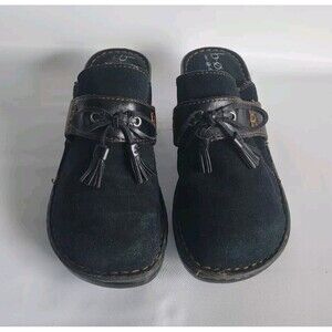 BOC Black Suede Leather Clogs Loafers Wedge Heel Mules Size 8